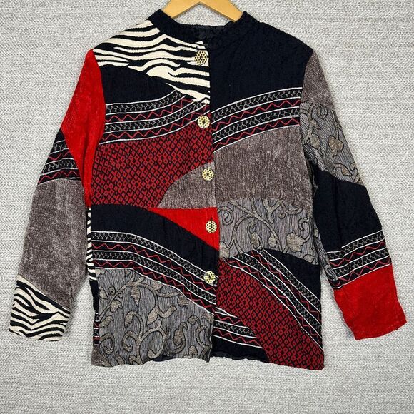 Indigo Jackets & Blazers - VTG Indigo Moon Sz M Tapestry Jacket Jacquard Boho Patchwork Artsy‎ Animal Zebra